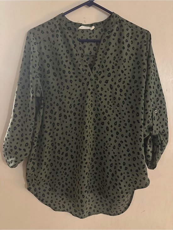 Lush Style Finds Tops - Lush Style Finds Olive Green Leopard Print V-Neck Blouse